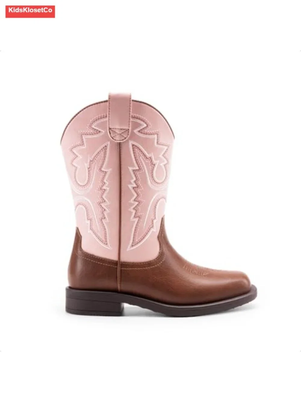 Kids Mid Calf Western Square Toe Riding Boots Faux Leather Slip On